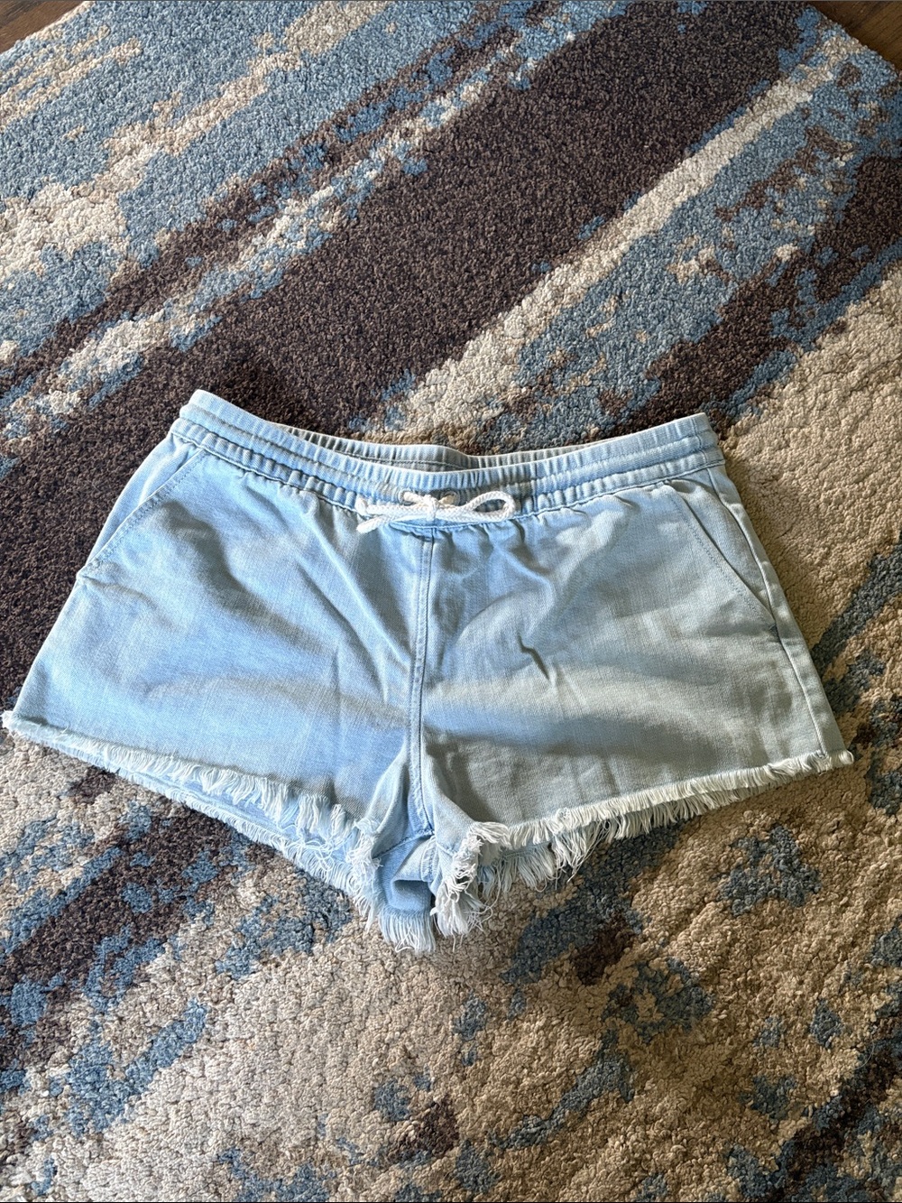 aerie Light Blue Frayed Hem Denim-Style Shorts